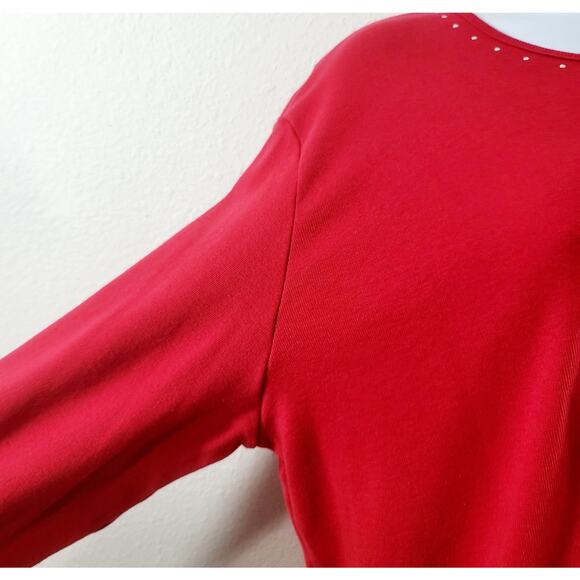 Draper's & Damon's Red Rhinestone Heart On Bodice Top PL Lightweight Soft - Picture 3 of 6